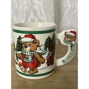 Vintage 1989 The Love Mug Christmas Teddy Bear Handled Santa Penguins Skunk Mug